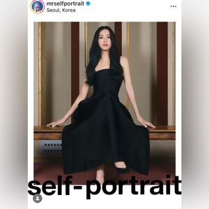 Self Portrait BLACK TAFFETA MIDI DRESS